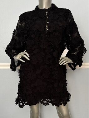 J. Marie Seraphina Dress Nwt Black Floral 3D Lace Shift Boho